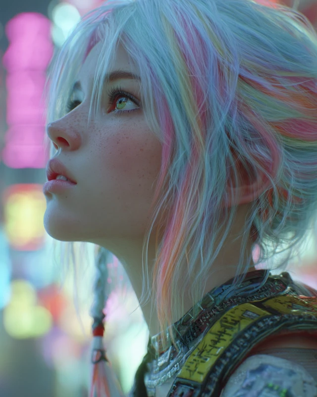 Cyberpunk Girl Portrait Pastel Hair and Eyes