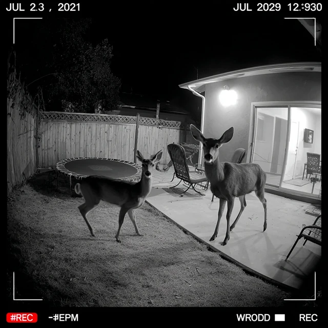 Deer on Trampoline Night Vision Backyard Security Cam Footage