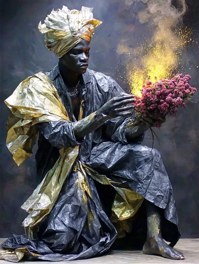 Elder Kneeling Before Flame Art