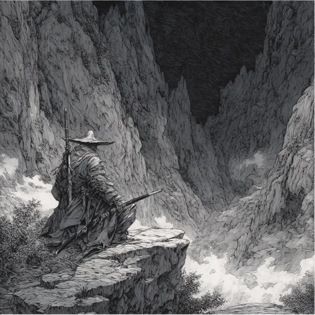 Sage Gun Saint Ink Drawing Mountain