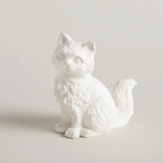 White Cat Figurine Plaster Sculpture Decor