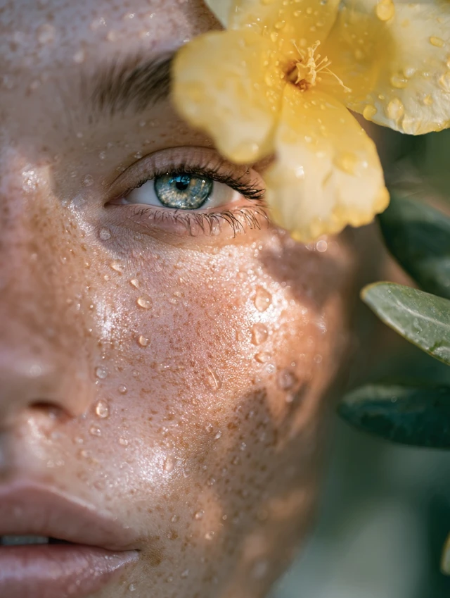 Dewy Skin Eye and Flower Portrait