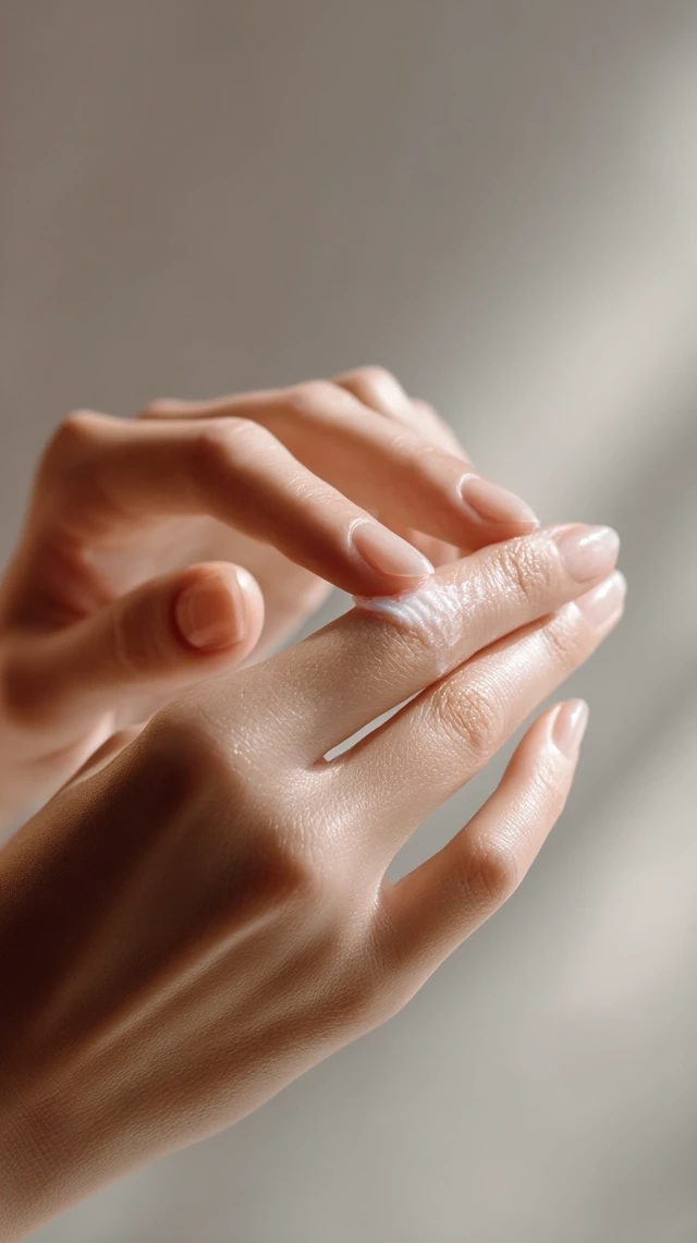 Hand Applying Cream Skincare Beauty Macro Shot