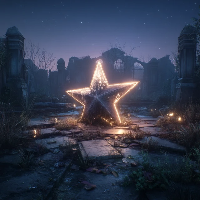 Fallen Star Glowing In Ruined Landscape