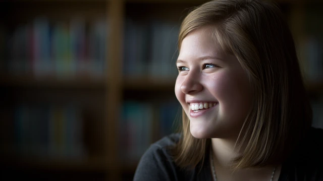 Happy Student in Library Portrait Smiling