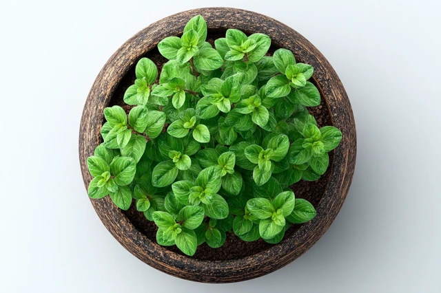 Oregano Herb Growing in a Pot Top View