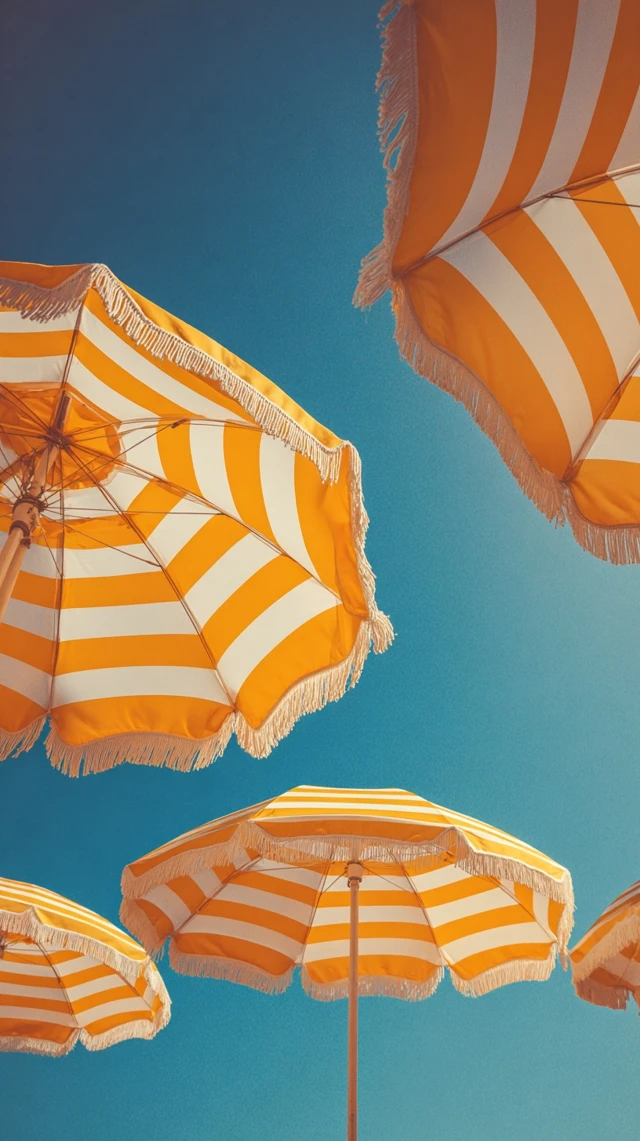 Vintage Beach Umbrellas Yellow and White