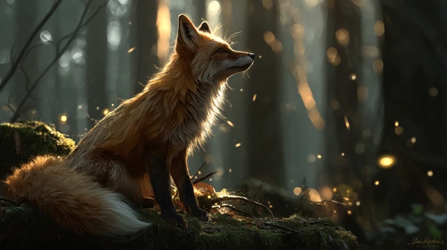 Majestic Fox in Mystical Forest at Twilight