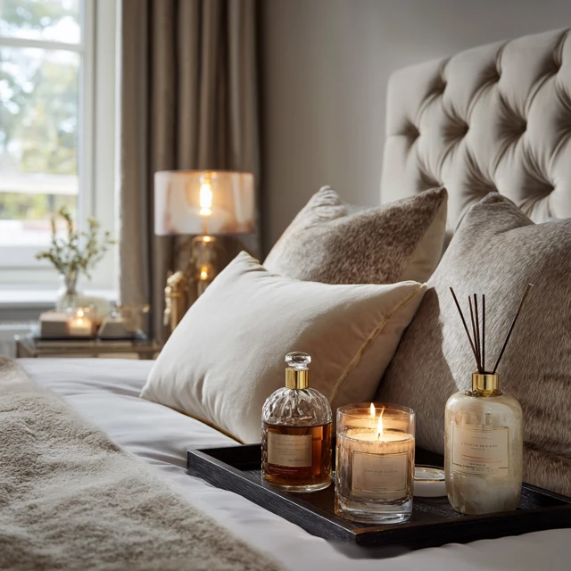 Luxury Bedroom Design Neutral Tones Candles and Scents