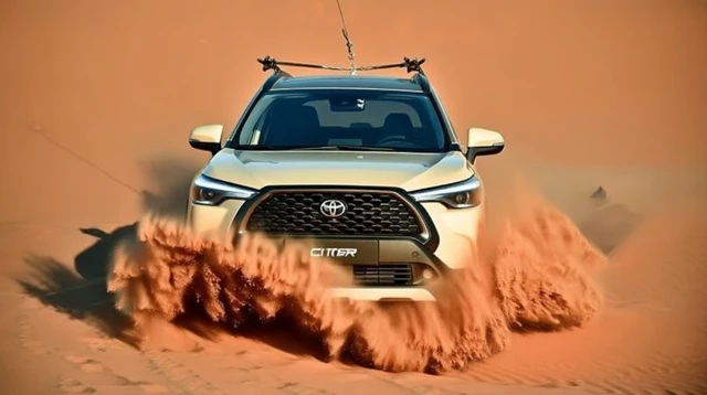 Toyota Corolla in the Desert Cinematic Scene