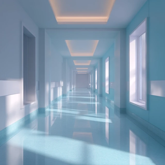 Hospital Corridor in Blue Hues