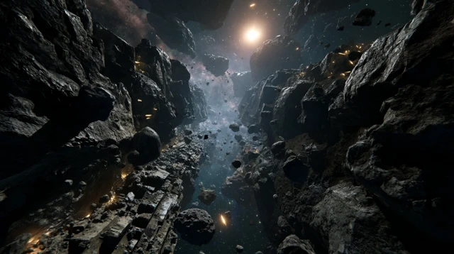 Asteroid Corridor Cinematic Space Scene