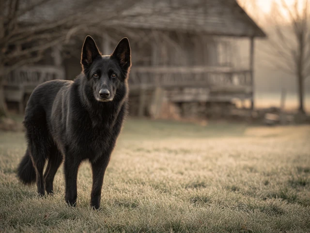 Black German Shepherd Dog Guarding the Yard