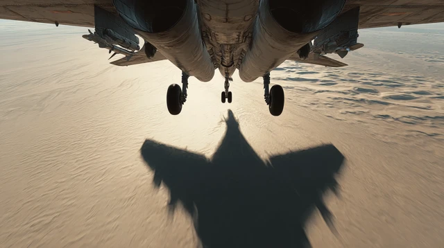 MiG 29 Fighter Jet Aerial View Desert Landscape