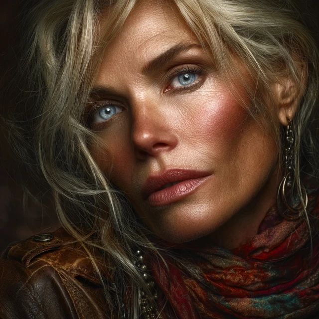 Mature Woman Portrait Intense Blue Eyes Blonde Hair