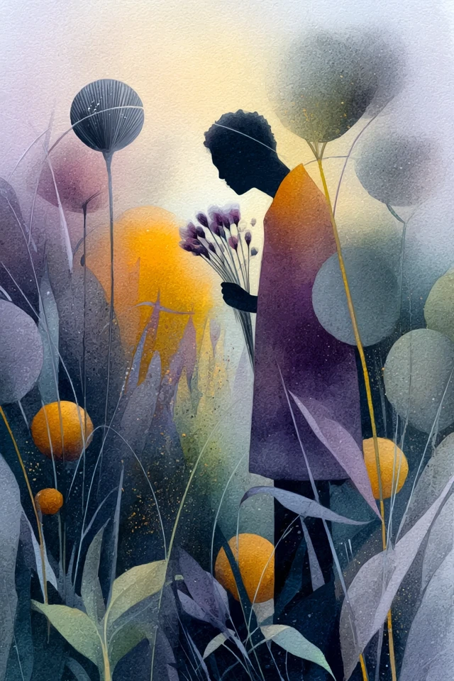 Watercolor Painting Offering Flowers Golden Light