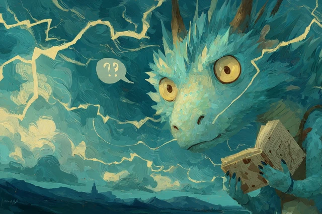 Lost Dragon in Stormy Sky Fantasy Art