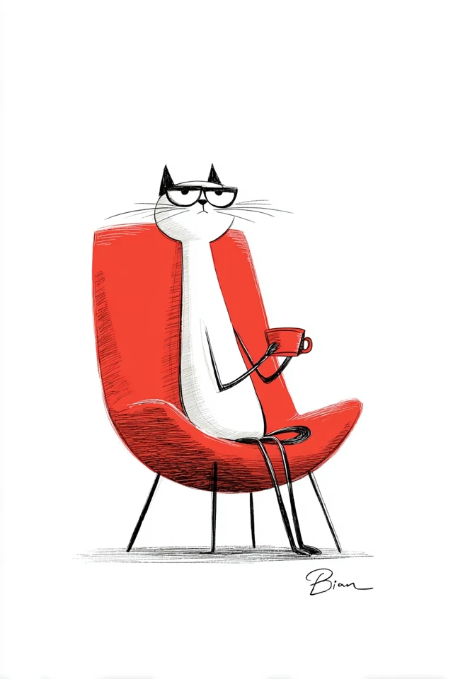 Sarcastic Cat Minimalist Art Coffee Break Cafe Gallery