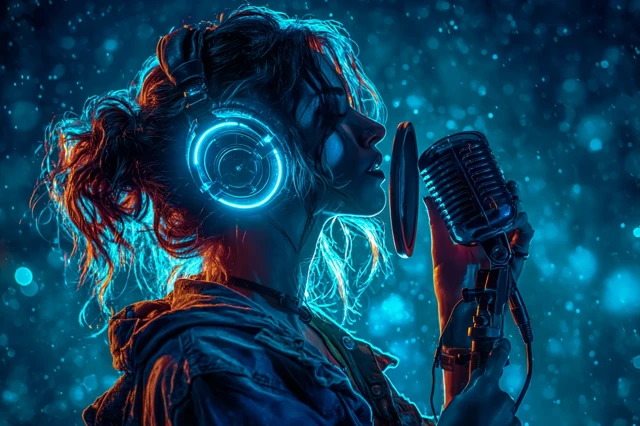 Podcast Host with Neon Glow Illustration