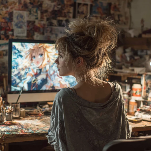College Student Studying AI Painting at Home