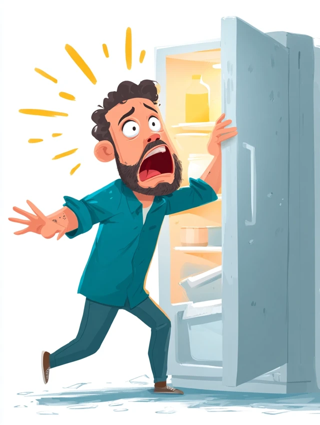 Cartoon Man Shocked by Empty Fridge
