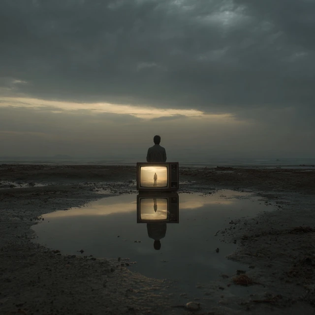 Solitary Reflection on the Beach at Sunset