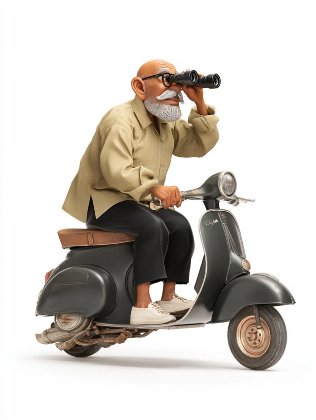 Indian Uncle on Scooter with Binoculars