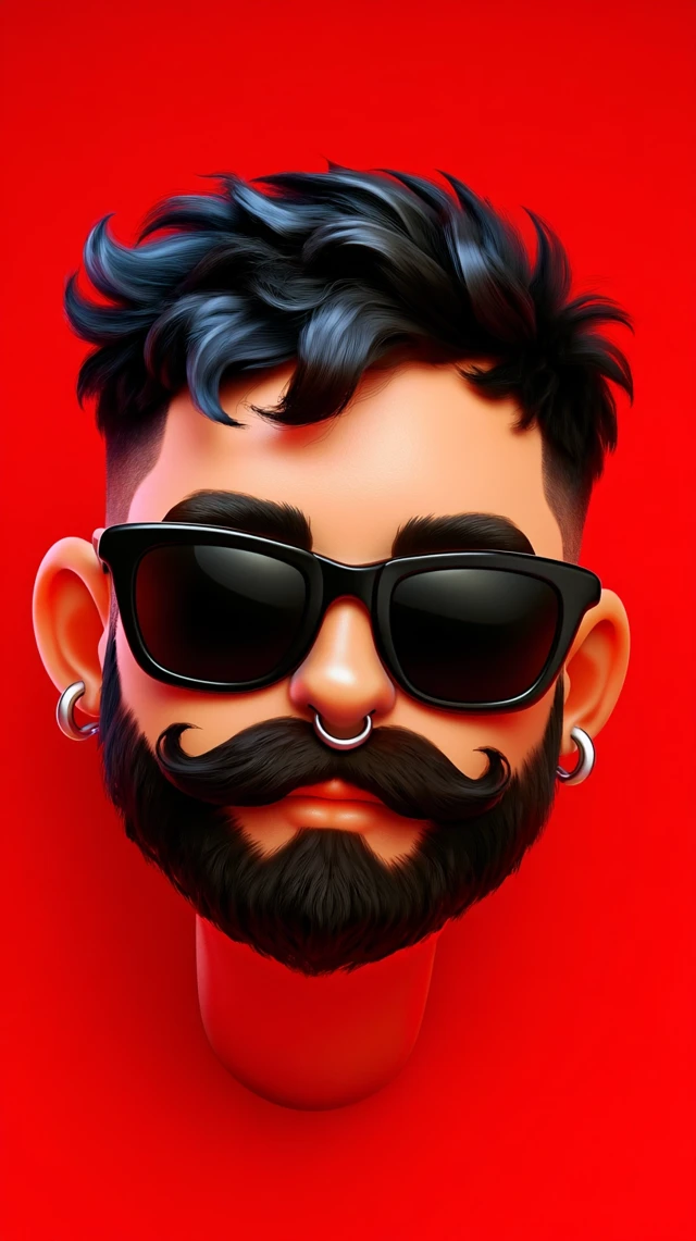 3D Cartoon Man Head with Beard and Sunglasses