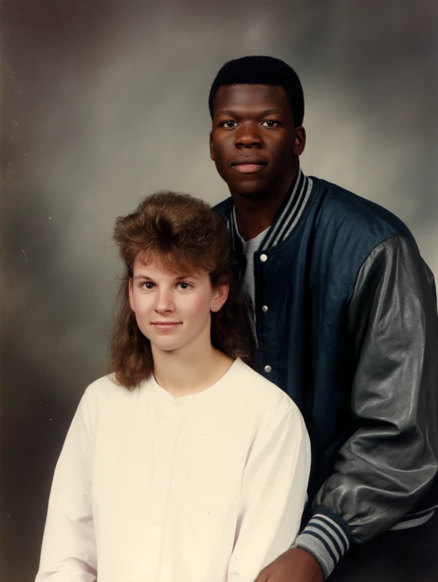 Vintage 1980s Yearbook Photo Young Couple