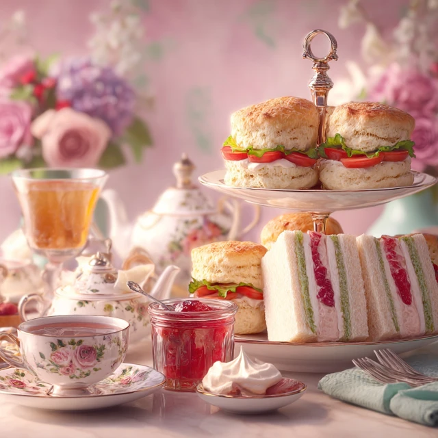 Elegant Afternoon Tea with Scones and Sandwiches