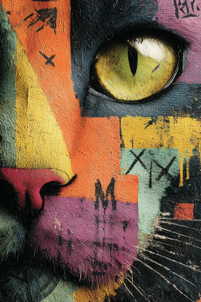 Oil Painted Cat Portrait Neo Expressionist Art