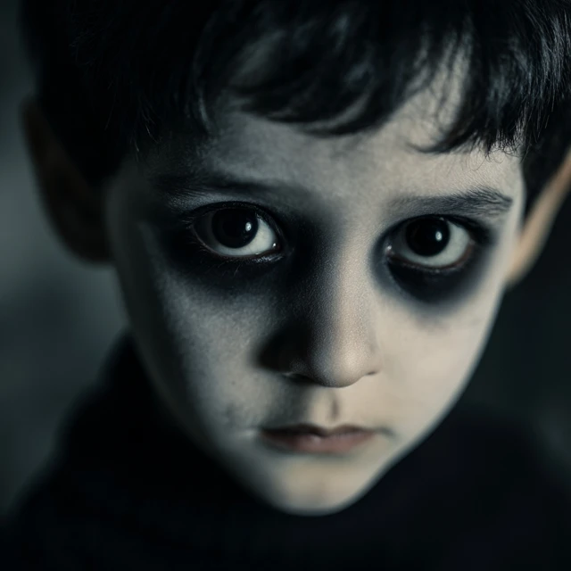 Creepy Child with Black Eyes Portrait
