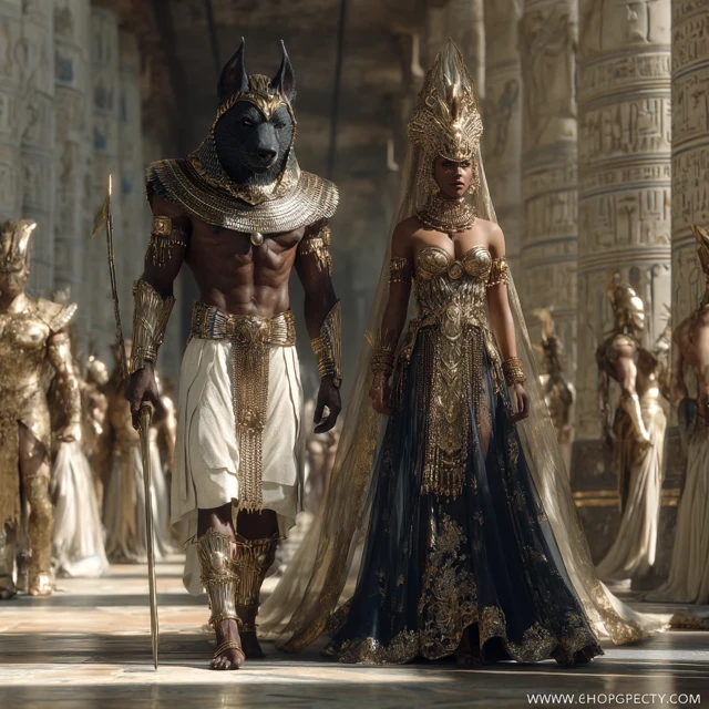 Egyptian Gods Wepwawet and Amentet in Ancient Temple