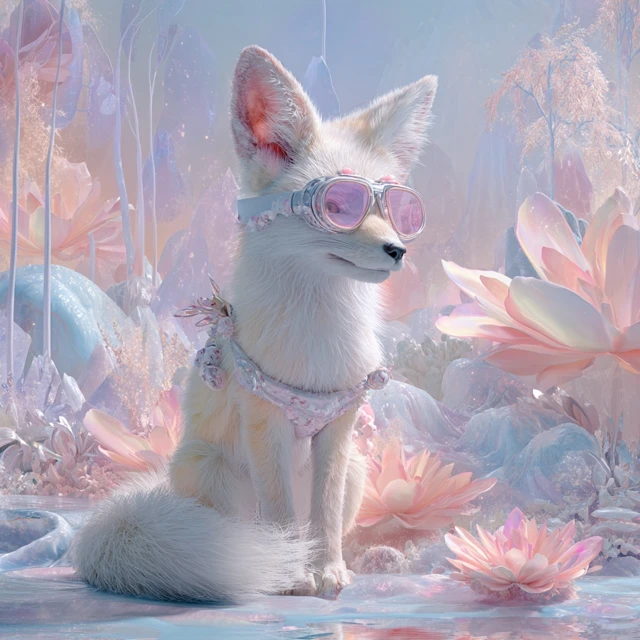 Quirky Fox Dreamscape Futuristic Goggles Pastel Colors
