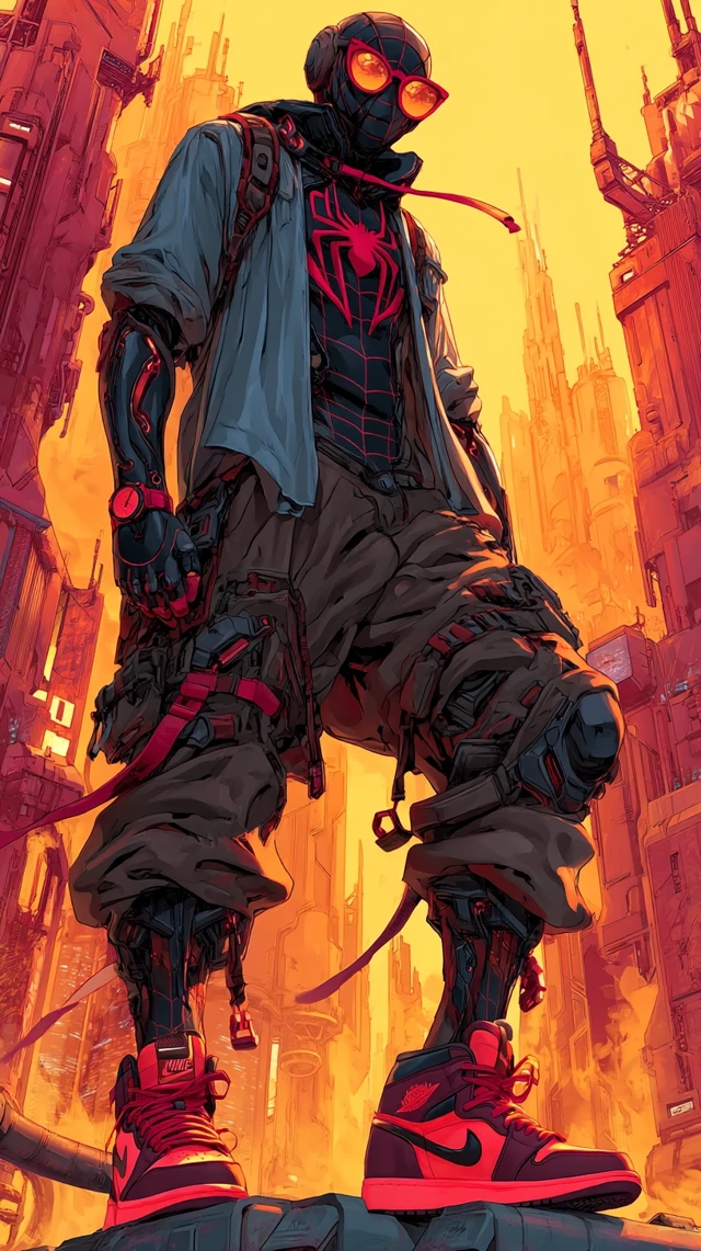 Cyberpunk Spider-Man on Rooftop