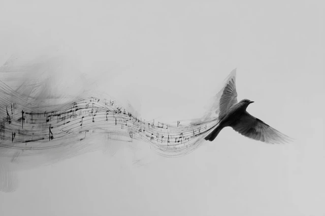 Musical Bird Transformation Art Illustration
