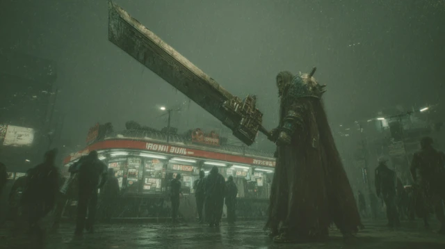 Cyberpunk Warrior In Rainy City