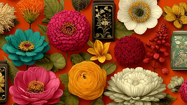 Vibrant Floral Arrangement on Orange Background