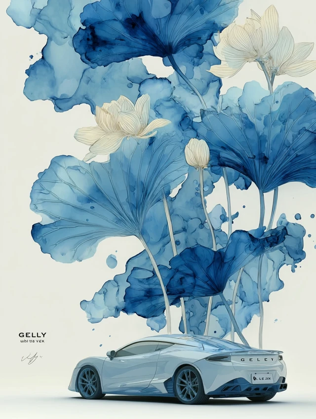 Geely Car Ink Wash Painting - Modern Art