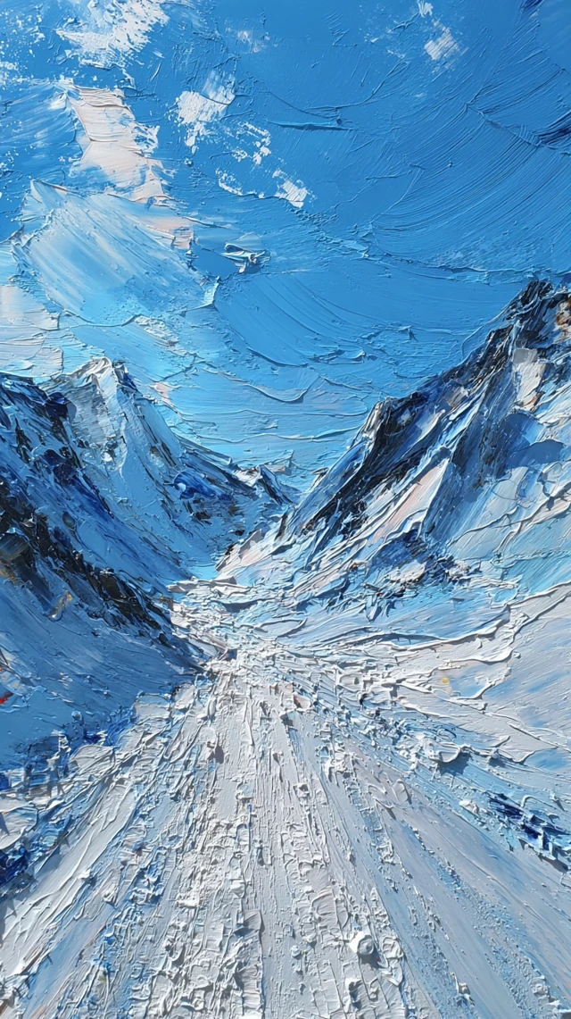 Alpine Snow and Glacier Valley Pallet Knife Painting