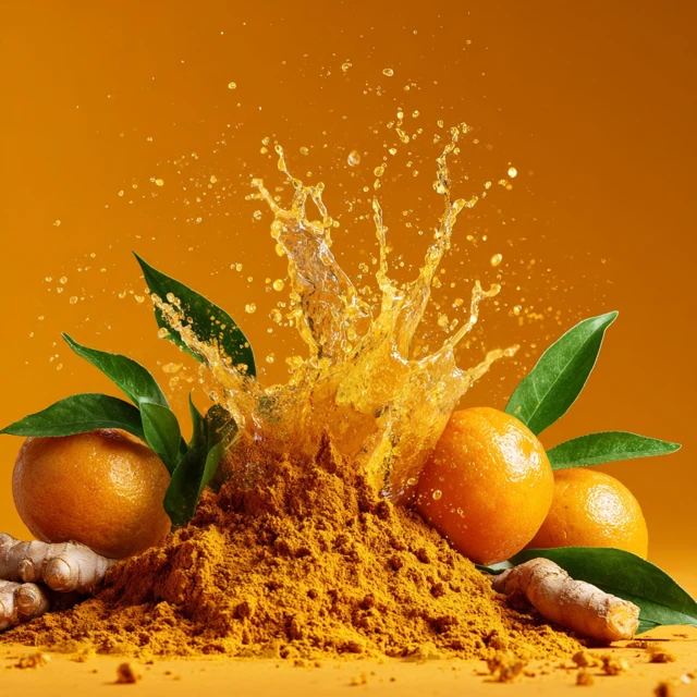 Orange Splashing Juice and Turmeric Photography