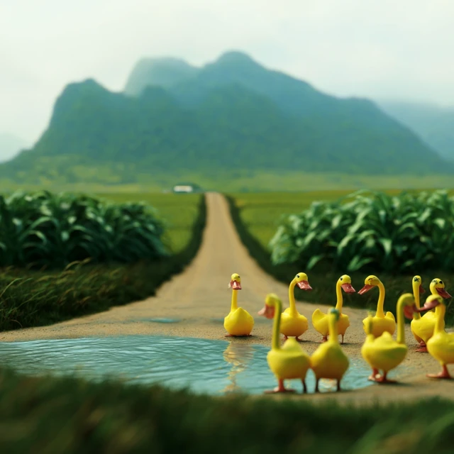 Rubber Ducks on a Road Tropical Paradise Landscape