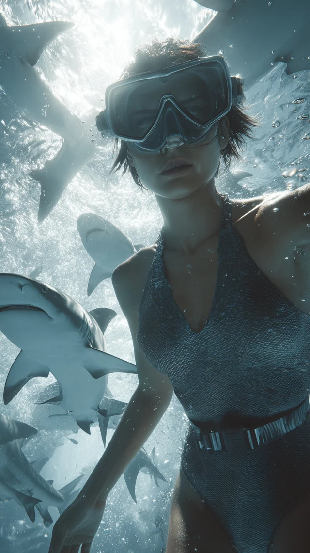 Woman Snorkeling with Sharks Underwater Adventure