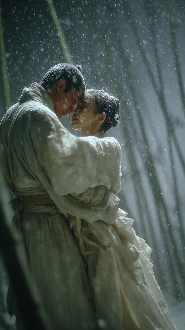 Snowy Embrace Hanfu Forest Intimate Scene