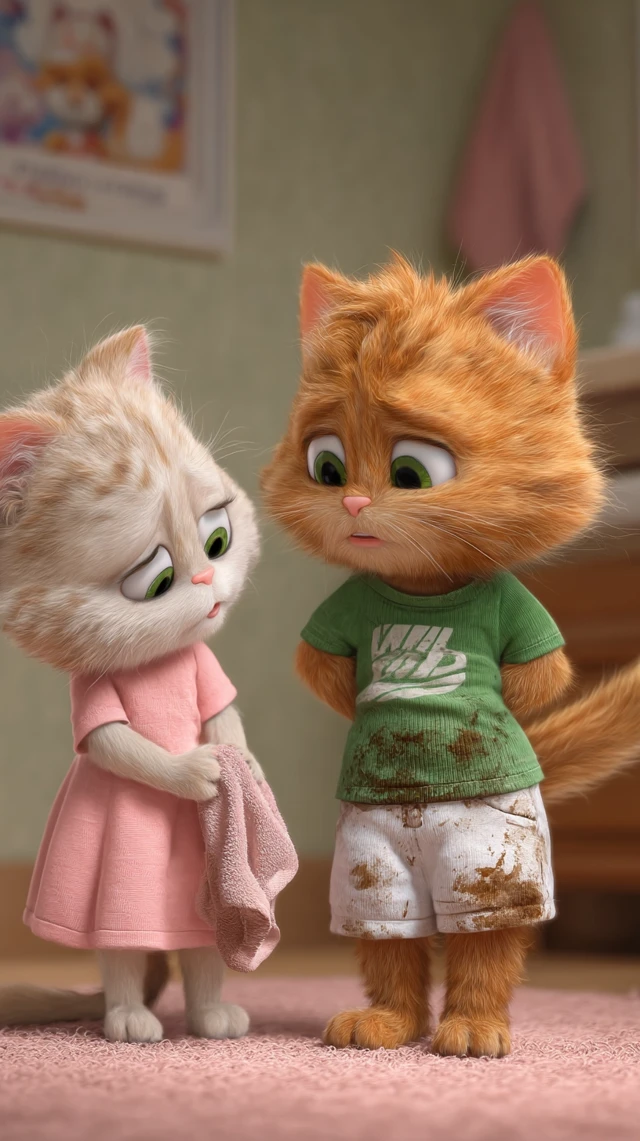 Embarrassed Kitten Gets Help - 3D Cartoon