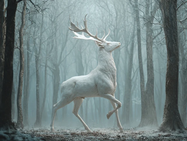 White Deer in Fantasy Forest Digital Art