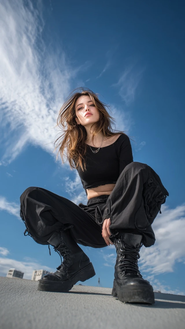 Expressive Young Woman in Black Clothing