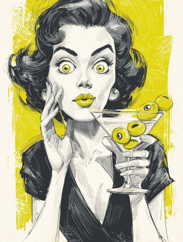 Retro Woman Martini Olives Eyes