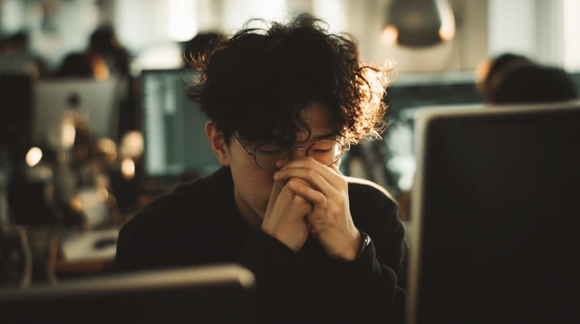 Stressed Japanese Creative Worker in Office