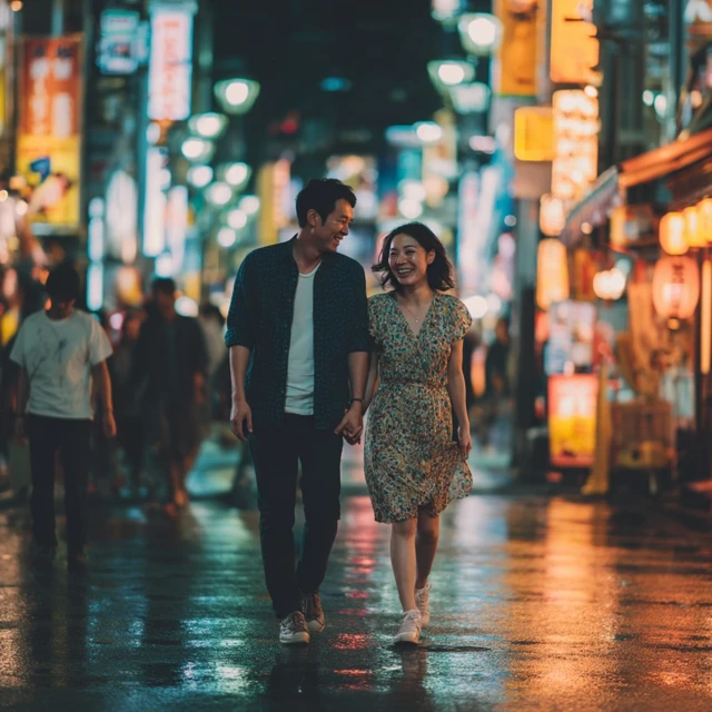 Japanese Couple Night City Romance